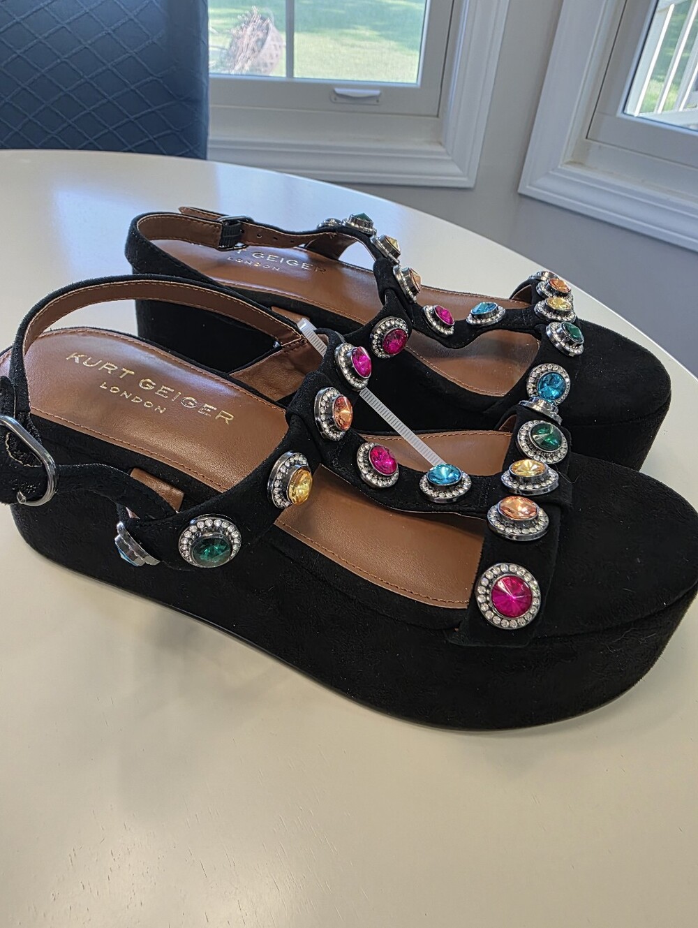 Kurt Geiger Black Jewel Octavia Platform Sandals Size 38.5 / 8